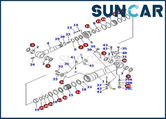 Versi Luar Negeri 707-99-58070 Arm Cylinder Service Kit Untuk Komatsu Excavator PC220-7 PC220-7