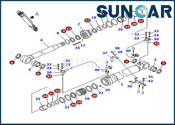 707-98-47710 Kit Layanan Boom 90MM Batang 130MM Bore Komatsu PC200LC-8 PC200LC-8E0 Cylinder Seal Kit