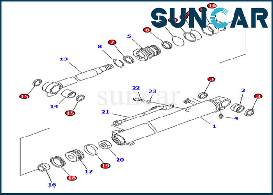 PC20R-8 Komatsu Bagian Dalam 707-98-14890 Kit Segel Hidraulik Kit Layanan Silinder Boom Excavator