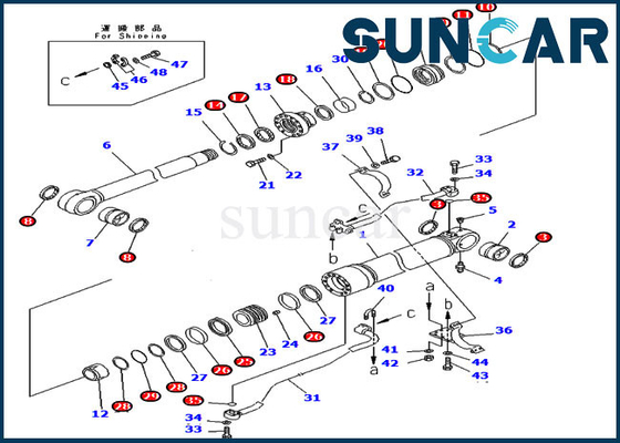 707-99-58085 Kit Segel Pengganti Boom PC300-7 Excavator 7079958085 Kit Servis Silinder Komatsu