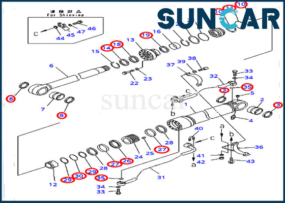 Kit Seal Perbaikan Boom 707-99-72320 Silinder Hidrolik Untuk Versi Luar Negeri Model KOMATSU PC450-8 PC400-7