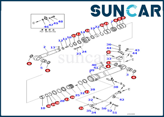 Kit Segel Silinder Lengan Komatsu 707-99-76180 707-99-76180 Cocok untuk PC500LC-8R PC500LC-8 Kit Perbaikan Silinder Lengan