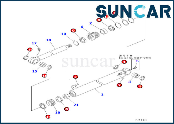 707-98-25310 7079825310 Kit Segel Silinder Bucket Cocok untuk PC58UU-3 Kit Servis Silinder Bucket Komatsu