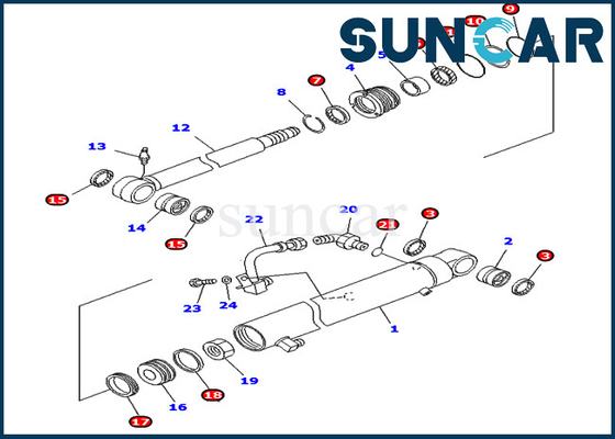707-98-25250 Arm Service Kit Silinder Hidrolik Untuk Model PC40MR-1 PC40MRX-1 PC40R-8 Komatsu