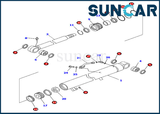 PC45MR-3 Komatsu Perbaikan Kit 707-98-26300 Boom Oil Seal Kit Untuk Batang 50 MM Bore 80 MM Silinder
