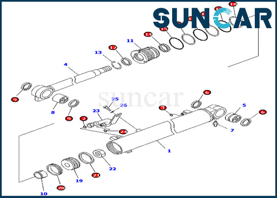 707-98-25750 7079825750 Boom Cylinder Seal Kit Cocok untuk Bagian Dalam Komatsu PC45MR-3 PC55MR-3