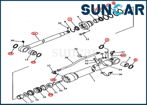 Cylinder Assy 201-63-02050 2016302050 Arm Seal Kit Komatsu PC60U-5 Kit Perbaikan CYL Hidrolik