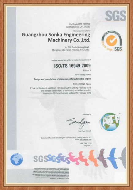 Cina Guangzhou Suncar Seals Co., Ltd. Sertifikasi